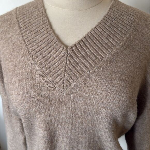 Mango MNG V-Neck‎ Sweater Small Taupe Knit Long Sleeve Casual Pullover - Picture 3 of 8